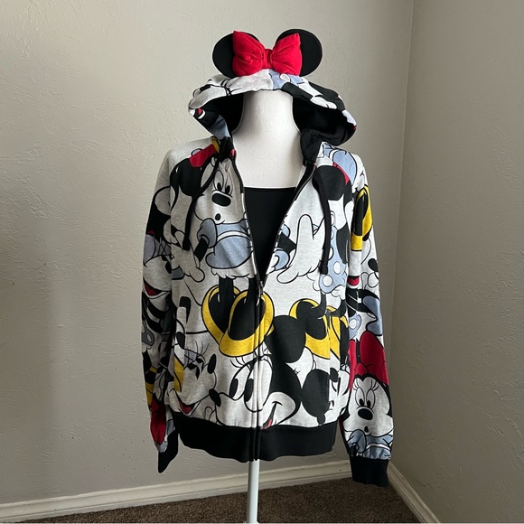 Disney Tops - Disney Parks Minnie Mouse Hoodie with Ears L White Black Red Yellow Blue